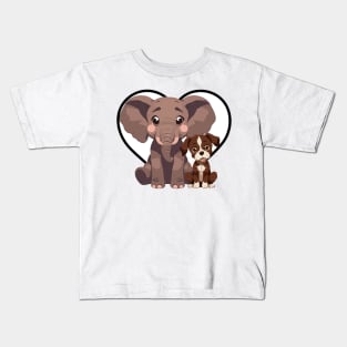 Elephant and Dog Friends Kids T-Shirt